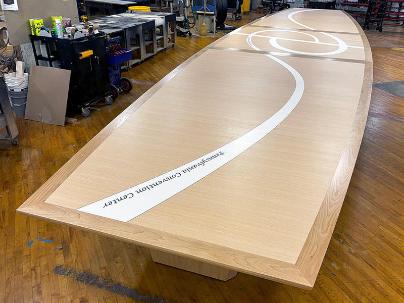 Executive reconfigurable boardroom conference table fully assembled in the shop