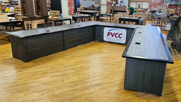 V shape conference table in shop