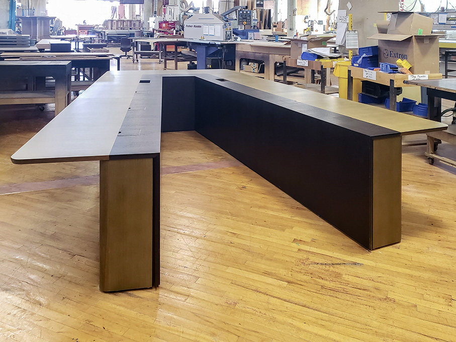 V shape conference table in shop