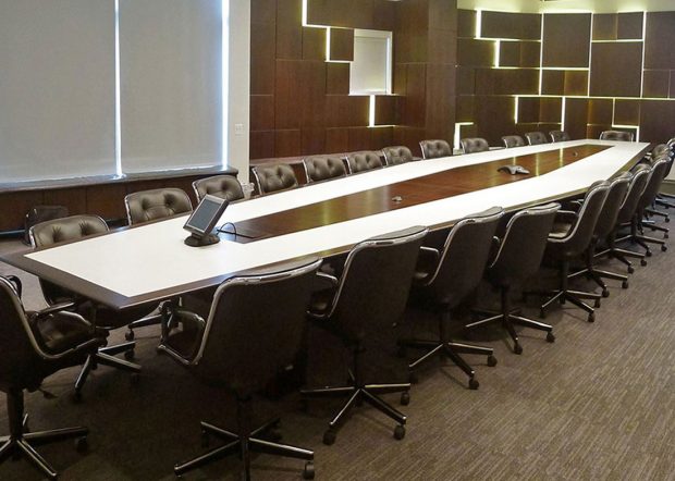 Anchorage Capital Boat Shaped Walnut Boardroom Table