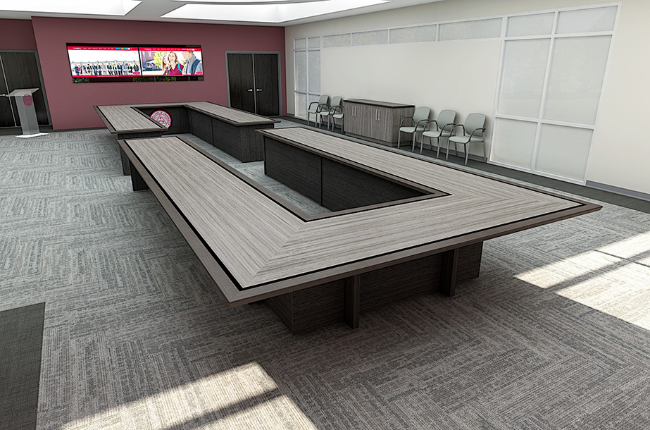 U shape table render in final room environment ready to reconfigure