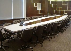 Anchorage Capital Boat Shaped Walnut Boardroom Table